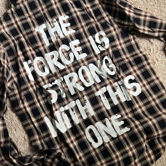 NWT Disney Star Wars Plaid Button Down “the force is strong with this one” Small - Picture 5 of 6